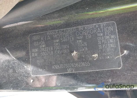 2006 Kia Sorento Ex/Lx из США, поврежденный, VIN KNDJD733265623655